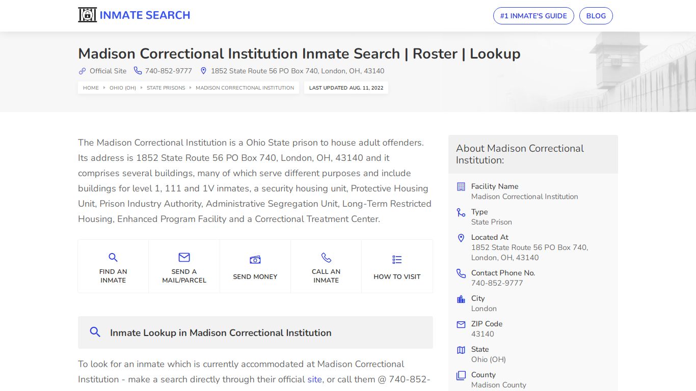 Madison Correctional Institution Inmate Search | Roster ...